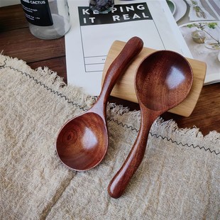 2支高颜值沙比利高档木勺小汤勺木质短柄喝汤勺榉木小汤勺嗦粉勺
