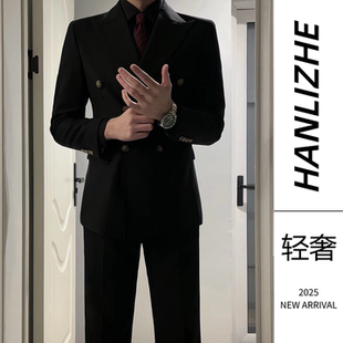 黑色英伦风西装外套男高级感痞帅成熟稳重韩系新郎结婚秋冬款奢华