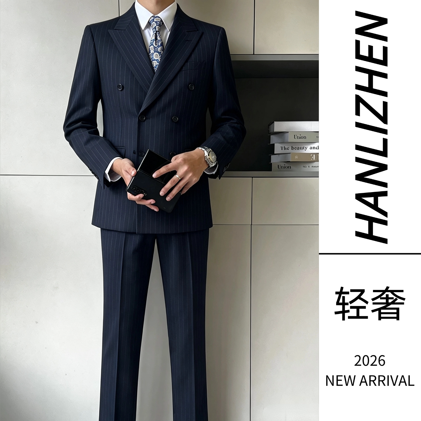 戗驳领西装男外套痞帅高级感正装新郎婚礼双排扣男士秋冬西服套装