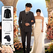 商务西装 西服套装 男双排扣高级感戗驳领羊毛结婚礼服布雷泽男士