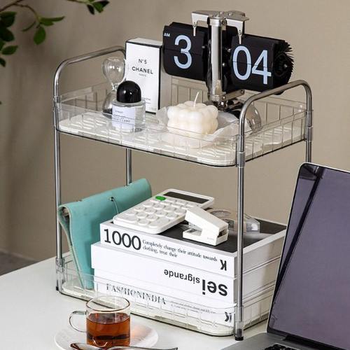 双层茶水间沥水置物架家用透明卫生间桌面摆台收纳架轻奢装饰架子