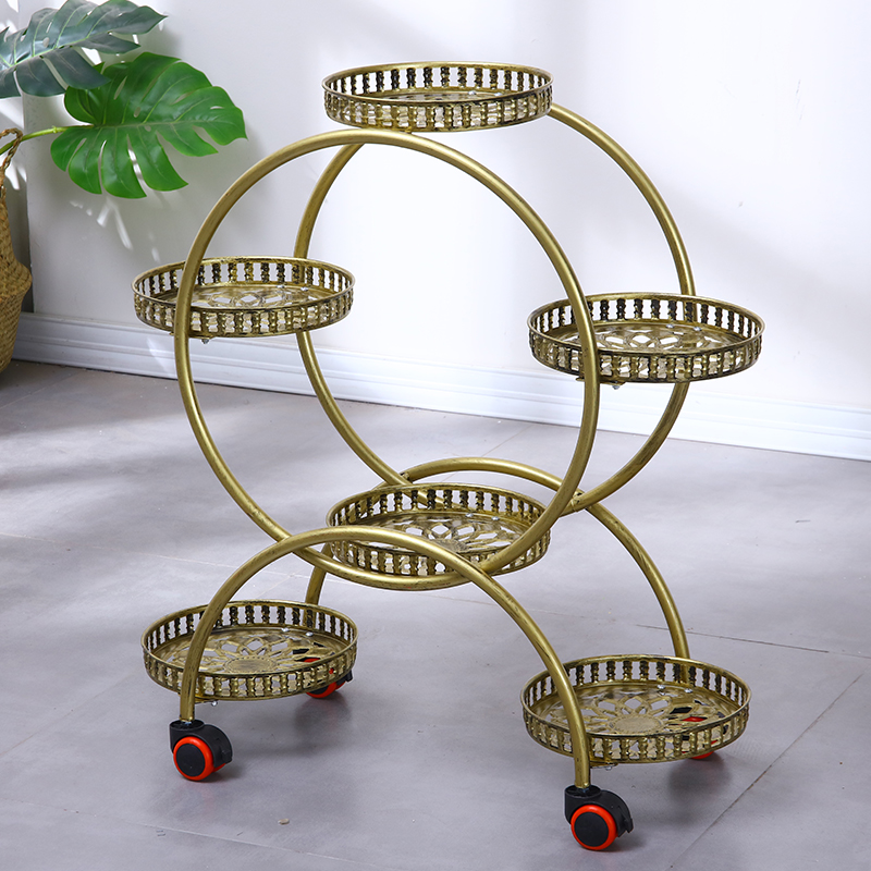 花架铁艺带轮g落地式绿萝花盆架客厅室内阳台花架子落地多层省空