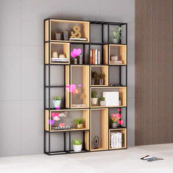 铁艺屏风落地经济型木格子客厅展示书架现代简约办公室隔断置物架