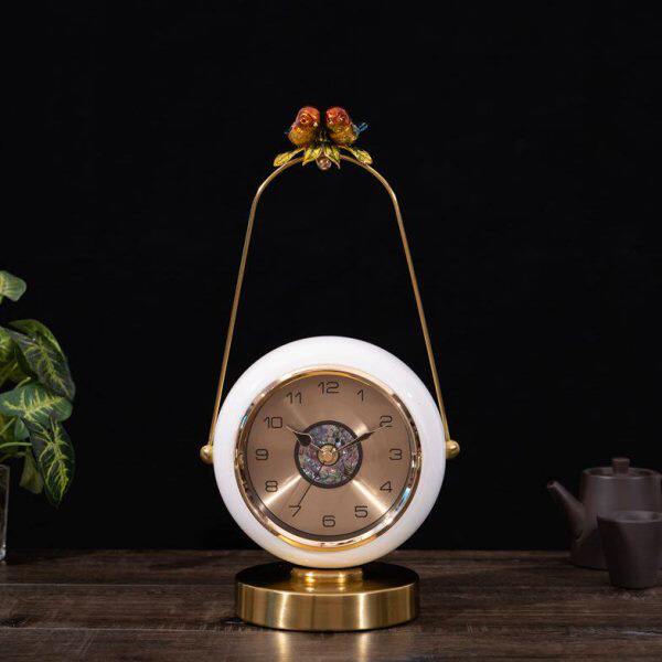 轻奢陶瓷座钟客厅家用装饰钟表摆件桌面静音时钟金属现代简约台钟