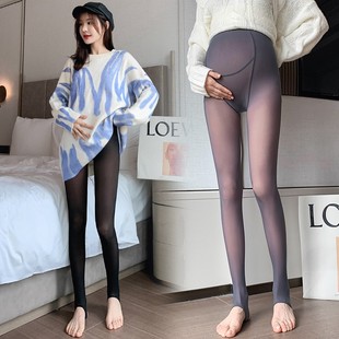 孕妇秋装托腹打底裤秋季踩脚袜裤怀孕裤子秋假透肉光腿神器连裤袜