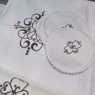 新中式 法式手绣桌旗餐桌布电视柜茶台 茶几茶席高端垫布赠茶杯垫