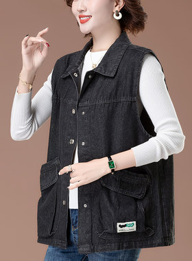 宽松牛仔马甲女款洋气中年妈妈外套时尚百搭开衫春秋新款大码背心