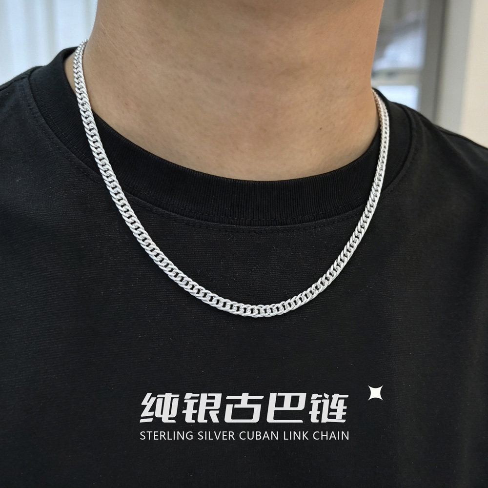 足银古巴项链潮流个性嘻哈高级