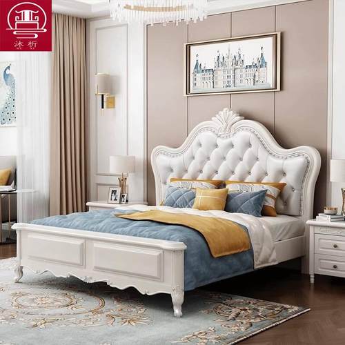 欧式实木床美式1.5M公主简欧款白色1.8米软靠简约双人婚床雕花