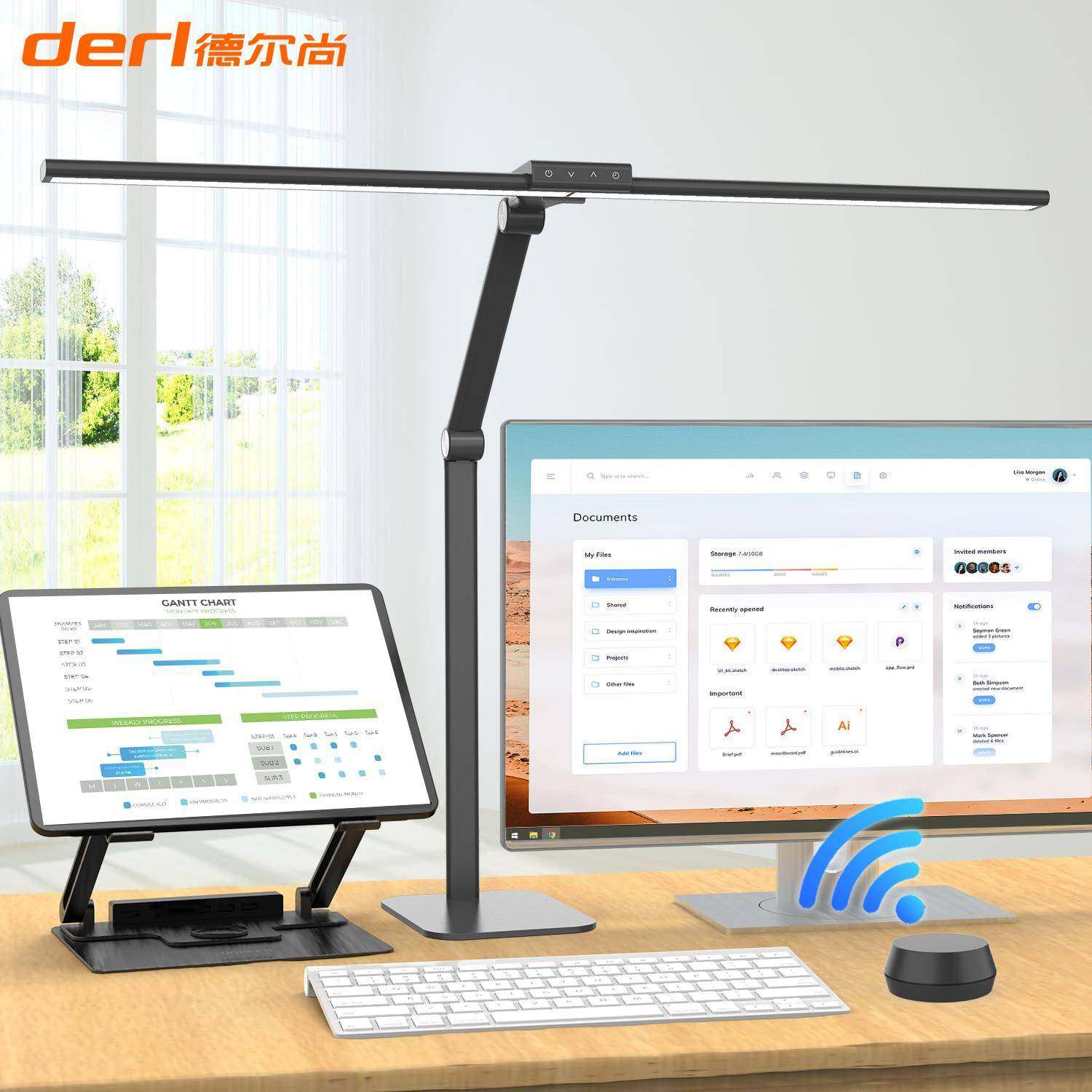 德尔尚国AA级长臂护眼学习台灯夹式台灯可遥控金属桌面办公台灯