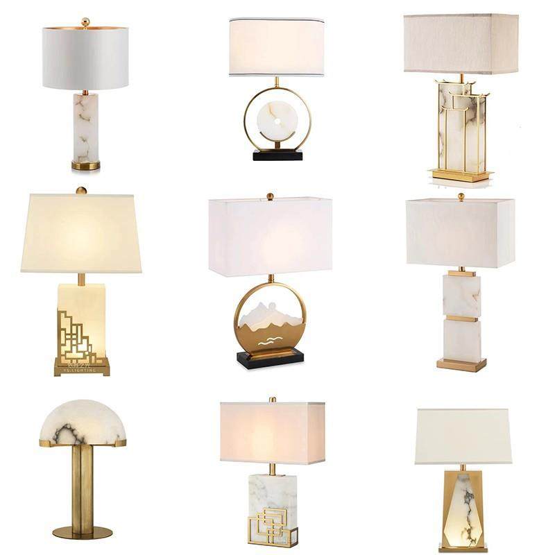 新中式现代简约卧室客厅餐厅书房轻奢天然大理石云石床头装饰台灯