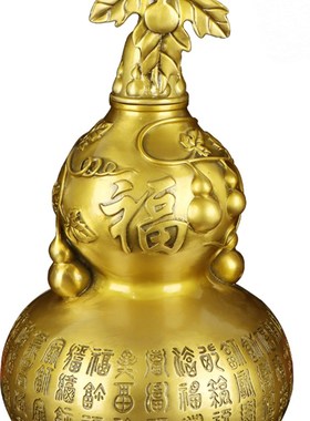 黄铜百福葫芦摆件空心大葫芦百福图好运客厅P招开业财开口铜葫芦