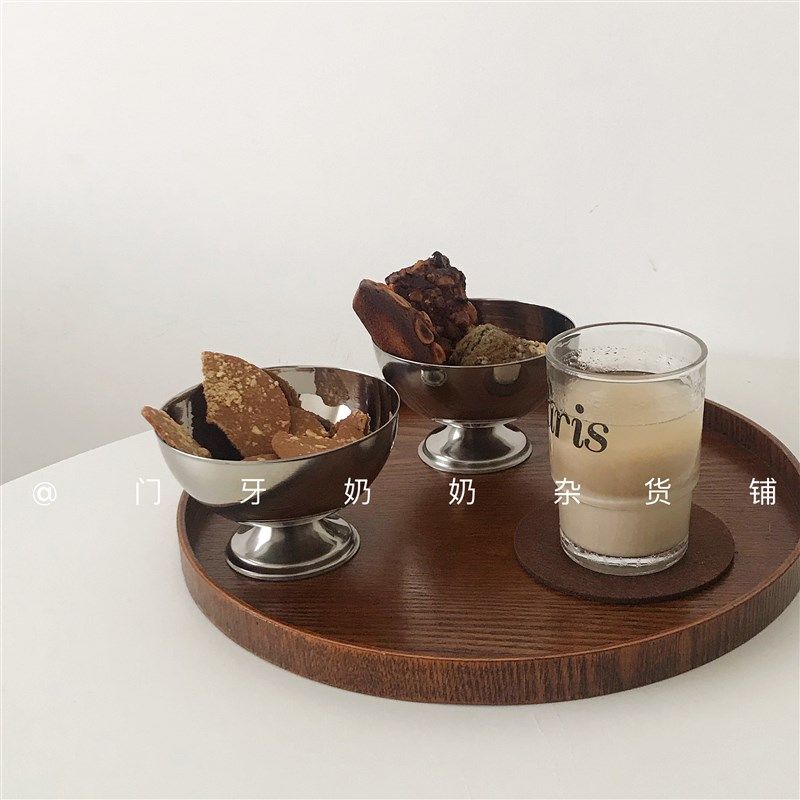 门牙 不锈钢高脚杯创意鸡尾酒洋酒杯冰激凌甜品碗304美食博主摆拍