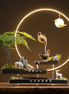 创意单横杠配件流水招财摆件简约轻奢造景装饰鱼缸陶瓷缸软装客厅