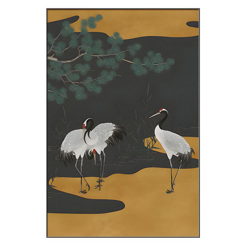 法式中古风仙鹤玄关装饰画新中式客厅带灯挂画复古W沙发背景墙壁