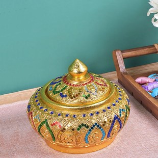 实木收纳罐泰式 客厅茶几餐厅木质糖果盒 琉璃棉签收纳盒家用中式