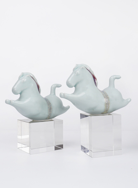 新中式陶瓷马摆件样板间室内客厅茶几书房办公室书柜软装饰品摆设