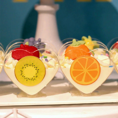 心形小脚品斯杯双面可定制食品级婚礼酒店茶歇甜慕台杯斯布丁慕子