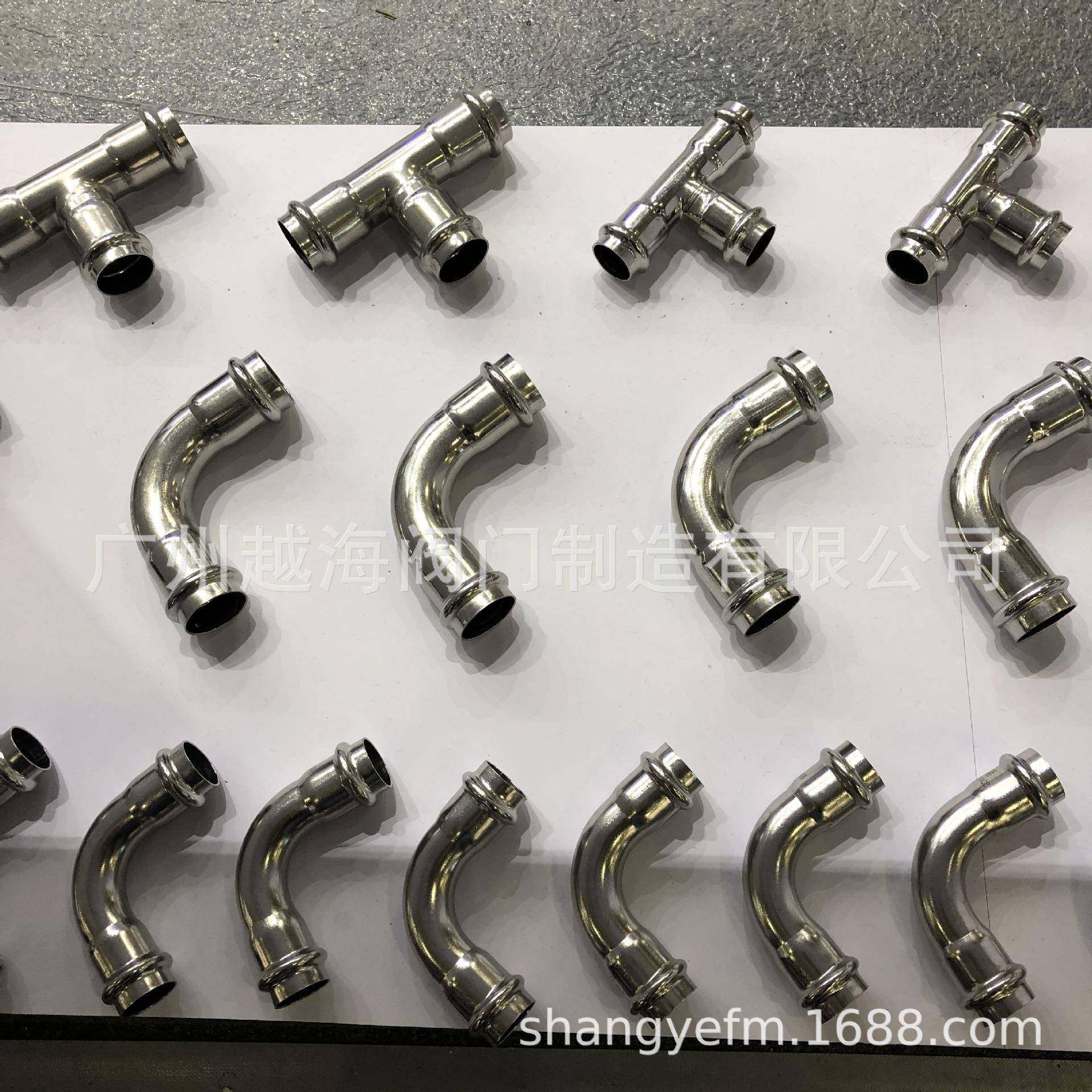 供应薄壁水管卡压式管件DN15-DN100越海90度不锈钢卡压式弯头