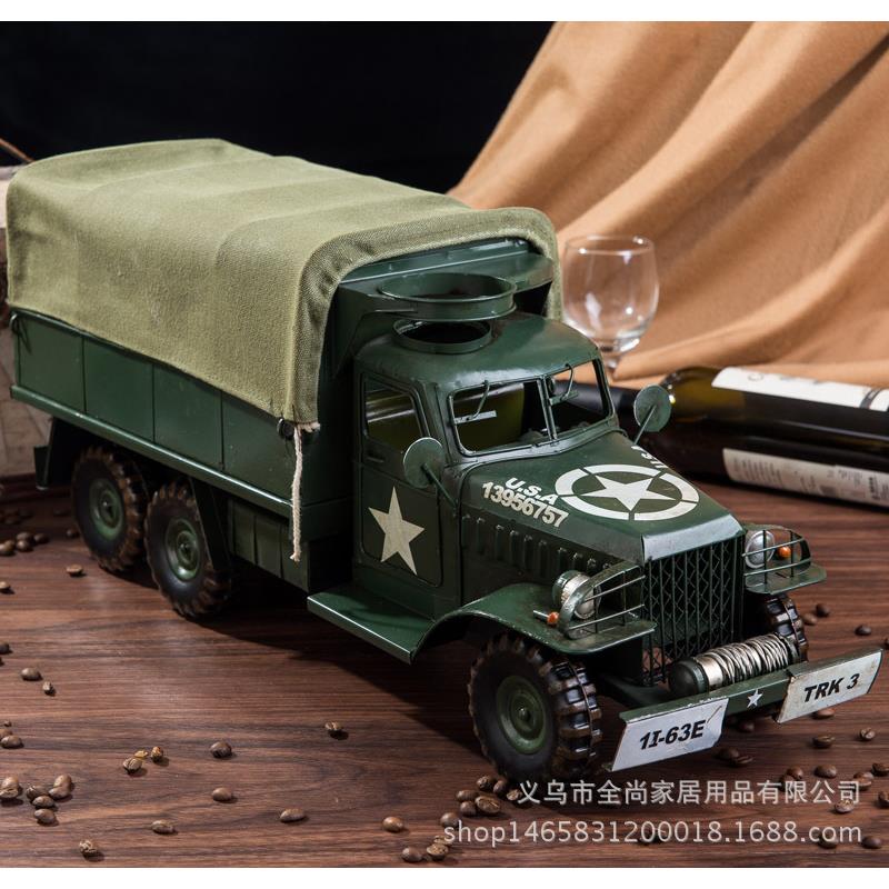 金属工艺品卡车仿古军车铁皮模型复古设计时尚家居摆放