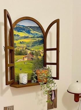 墙面假窗户布景道具黑板挂壁置物架窗框店面留言板庭园装饰品树脂