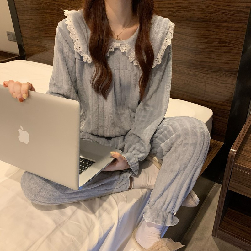 法兰绒睡衣女秋冬季闺蜜装甜美公主风珊瑚绒家居服休闲保暖两件套