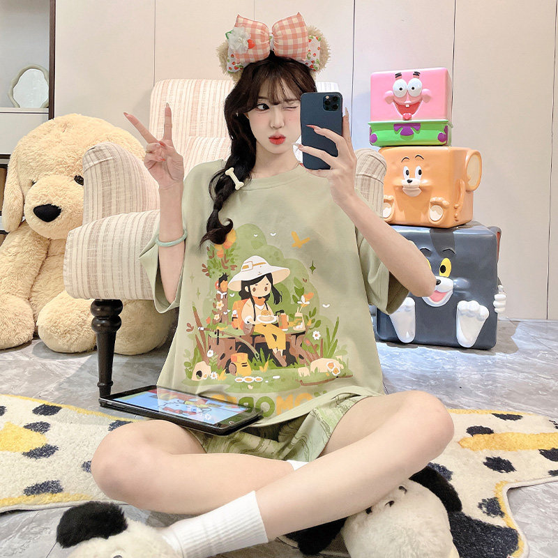 夏季睡衣女款短袖短裤薄款可外穿高颜值ins小个子家居服两件套装