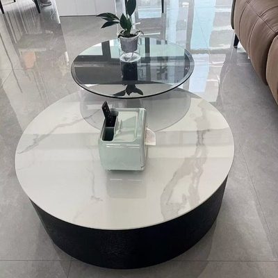 意式轻奢小户型圆形岩板茶几极简客厅家用实木现代简约百搭小茶几