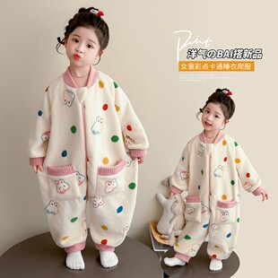 宝宝睡衣女童连体衣秋冬法兰绒家居服加厚婴儿珊瑚绒防踢被睡袋冬