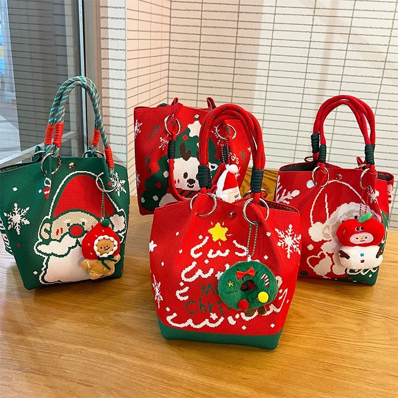 圣诞礼品袋大号2025新款伴手礼袋针织手提水桶高颜值包大容量节日