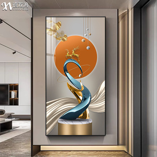 轻奢高级感入户玄关装饰画现代简约大气走廊过道抽象墙壁挂画客厅