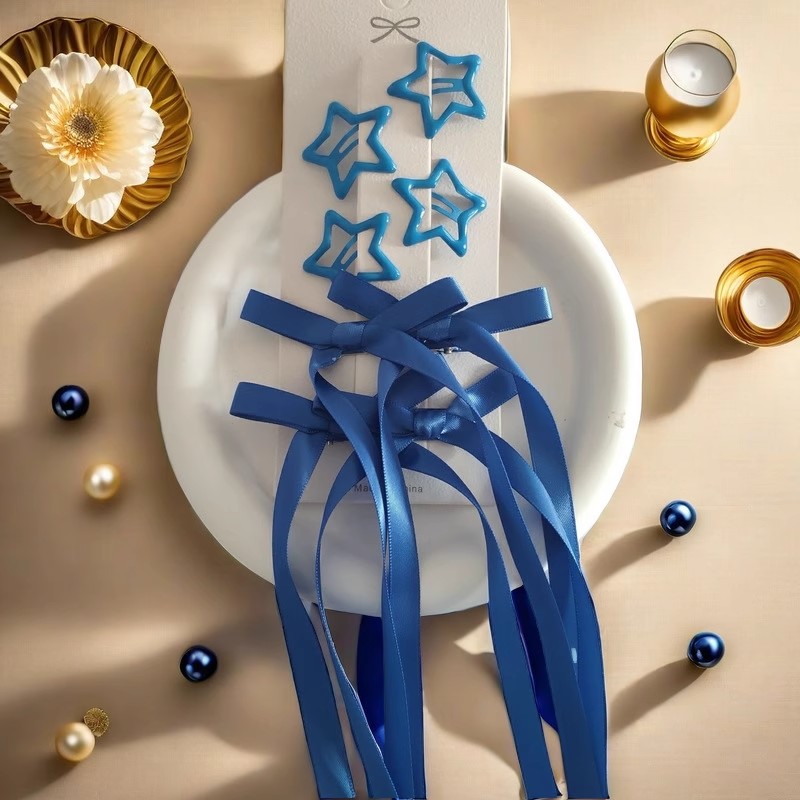 张杰周深王俊凯演唱会应援物蓝色蝴蝶结发夹编发丝带音乐节发饰潮