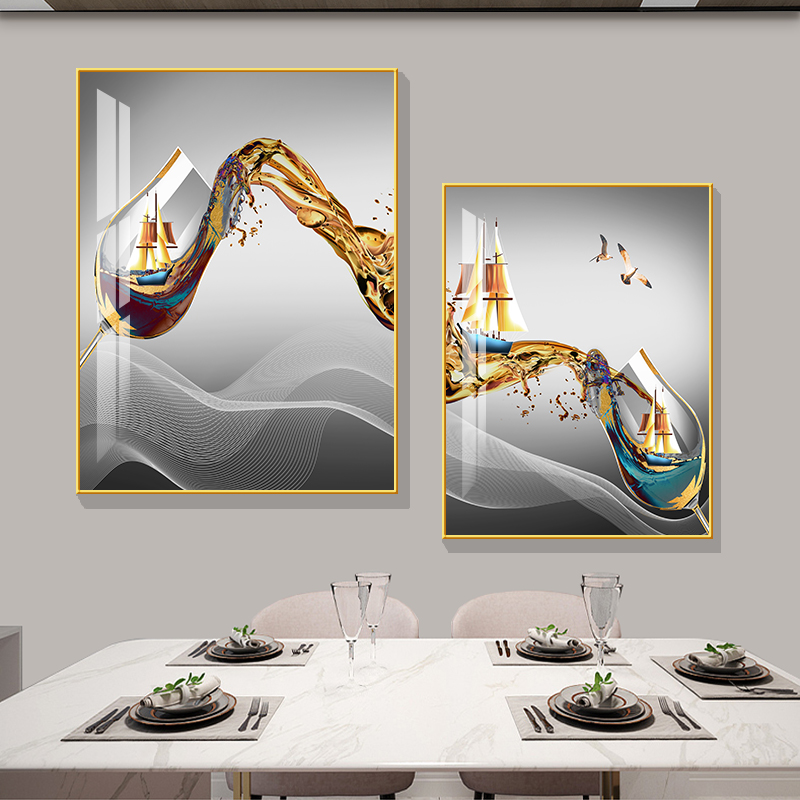 餐厅装饰画大气简欧现代简约墙画酒杯挂画饭厅挂画两联壁画餐桌画
