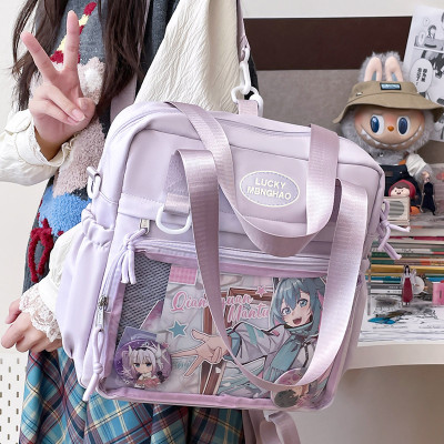 日系手提托特痛包女大容量学生党双肩斜挎两用包可爱吧唧谷子娃包