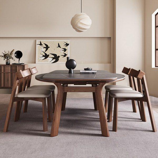 意式极简复古伸缩岩板实木餐桌中古风饭桌折叠方圆两用餐桌椅组合,住宅家具,岩板餐桌,淘宝优惠券,粉丝福利购,淘宝优惠卷