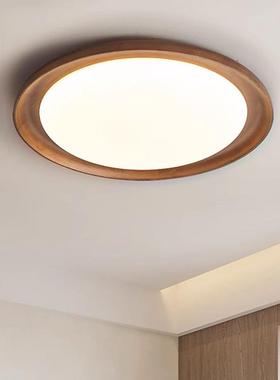 胡桃木色现代简约家用卧室书房吸顶灯全光谱护眼圆形阳台过道灯具