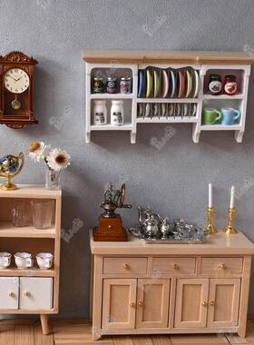 娃屋家具微缩客厅模型电视柜三抽边柜吊柜边桌1/12bjd热销ob11