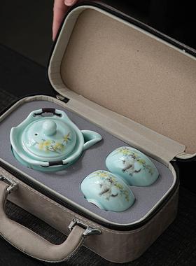 旅行茶具一壶两杯便携式快客杯户外旅游露营陶瓷茶杯泡茶手抓壶