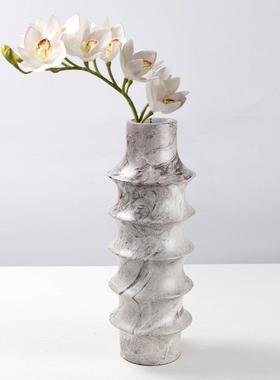 北欧轻奢风直筒仿大理石纹叠意花瓶家居样板房软装饰品插花器摆件