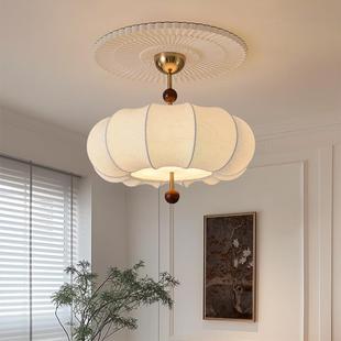 法式 复古卧室吊灯布艺花纹中古餐厅南洋实木温馨主卧室房间吸顶灯