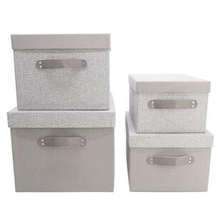 新款布艺家居用品收纳无纺布布盒四件套提手防尘置物箱天地盖盒