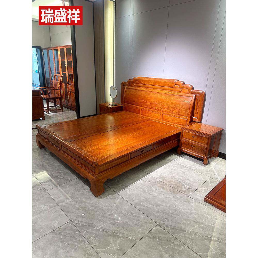 红木床缅甸花梨木床大果紫檀主卧大床1.8双人床荷韵床缅花和天下