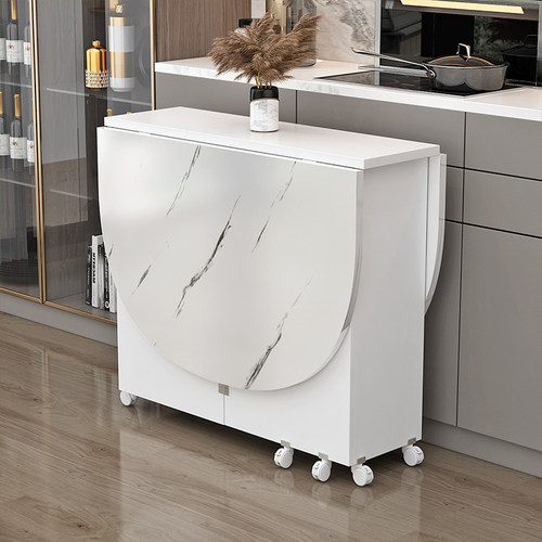 简易圆形折叠餐桌小户型家用可移动带轮长方形简约多功能吃饭桌子