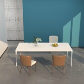 德利丰岩板餐桌家用小户型轻奢现代简约奶油风白色岛台饭桌椅组合