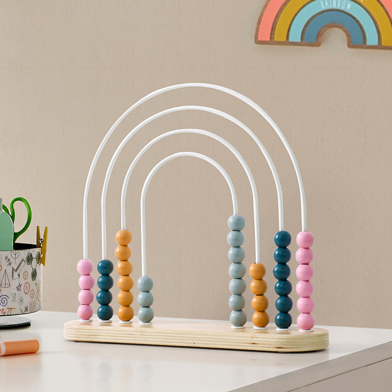 儿童房算珠架摆件样板间家居饰品软装卧室创意木质书房桌面装饰品