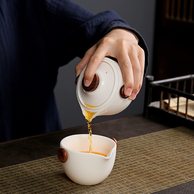 旅行茶具一壶六杯简约防烫羊脂玉白瓷便携式包功夫套装陶瓷快客杯