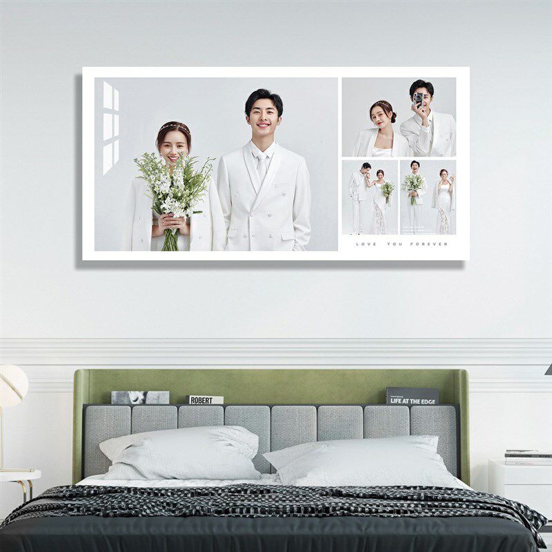 婚纱照相框挂墙卧室床头组合48寸结婚照放大定制水晶全家福九宫格