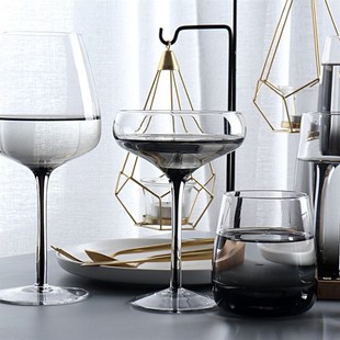 现代烟灰色黑杆鸡尾酒杯水晶玻璃高脚杯个性 饮料杯特饮杯香槟杯子