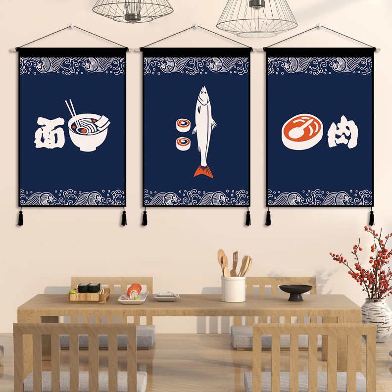 日式餐厅墙壁装饰画布艺挂画居酒屋寿司店墙面挂毯背景布ins挂布图片
