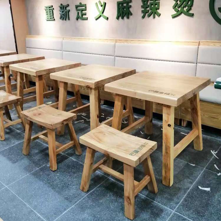厂家麻辣烫花甲粉米粉拉面馆烧烤高档松木实木餐桌弯面凳卡座